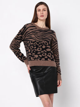 VERO MODA - Brown Animal Print Pullover