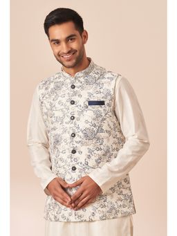 Manyavar - White Brocade Printed Nehru Jacket