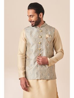 Manyavar - Grey Brocade Printed Nehru Jacket
