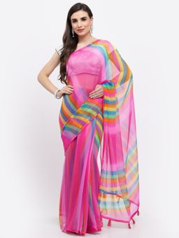 KISHORI - Women Lehariya Chiffon Saree & Blouse Multicolor with Unstitched