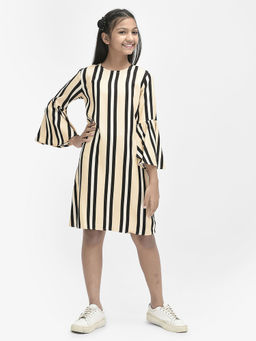 CRIMSOUNE CLUB - Girls Beige Striped Dress