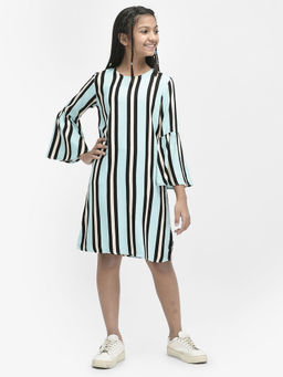 CRIMSOUNE CLUB - Girls Green Striped Dress