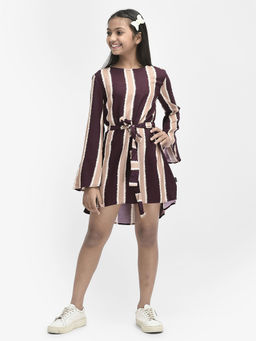 CRIMSOUNE CLUB - Girls Brown Striped Dress