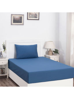 Maspar - Colorart Slumber Solid Saxsony Blue 200 TC Cotton Single Fitted Sheet With 1 Pillow Case