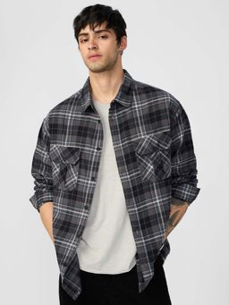 The Souled Store - Men Grey Checks Oversized Shirt