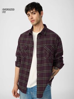The Souled Store - Men Maroon Checks Oversized Shirt