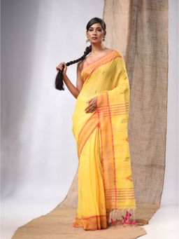 CHARUKRITI - Banana Yellow Cotton Silk Handwoven Soft Saree with Sequins Work & Unstitched Blouse