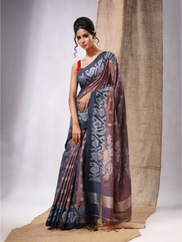 CHARUKRITI - Copper Tissue Handwoven Saree with Jamdani Borders & Unstitched Blouse