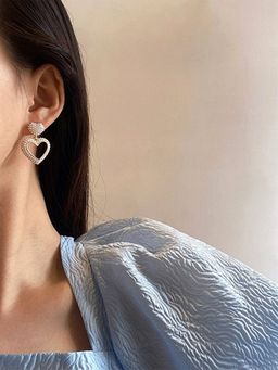 Yellow Chimes - Silver Tone Contemporary Crystal Heart Shape Drop Earrings