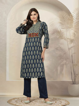 Nayam by lakshita - Women Navy Blue Kurta and Pants (Set of 2)