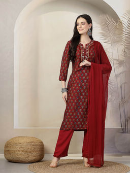 Nayam by lakshita - Women Red Kurta and Pants (Set of 3)
