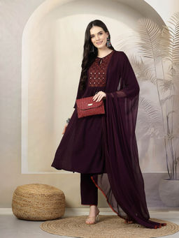 Nayam by lakshita - Women Wine Kurta and Pants (Set of 3)