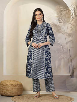 Nayam by lakshita - Women Navy Blue Kurta and Pants (Set of 2)