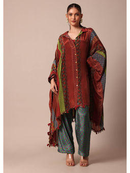 KALKI FASHION - Red Printed Kaftan Kurta and Pant with Inner (Set of 3)