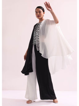 KALKI FASHION - Black and White Embroidered Crop Top and Palazzo (Set of 2)