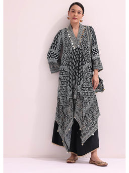 KALKI FASHION - Black Embroidered Kurta and Palazzo with Potli (Set of 3)