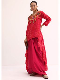 KALKI FASHION - Red Embroidered Cotton Kurta and Dhoti (Set of 2)
