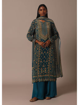 KALKI FASHION - Blue Printed with Stone Detail Kurta Palazzo with Dupatta (Set of 3)