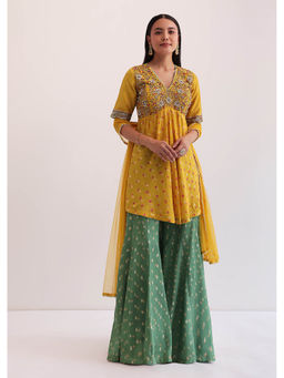 KALKI FASHION - Yellow Embroidered Palazzo and Kurta with Dupatta (Set of 3)