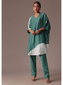 KALKI FASHION - Green White Checks Colour Block Kurta and Pants with Inner (Set of 3)