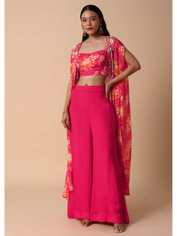 KALKI FASHION - Pink Floral Crop Top and Palazzo with Jacket (Set of 3)