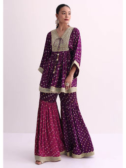 KALKI FASHION - Purple Crepe Bandhani Print Sharara and Kurta (Set of 2)