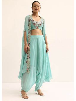 KALKI FASHION - Blue Crop Top and Dhoti with Jacket (Set of 3)