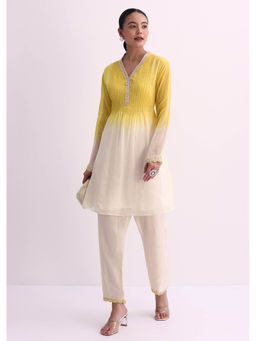 KALKI FASHION - Yellow White Two Toned Embroidered Kurta Pants (Set of 2)