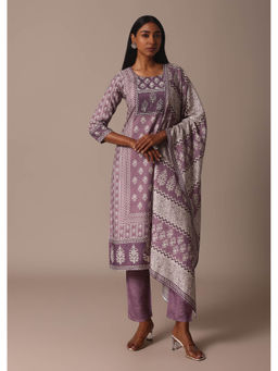 KALKI FASHION - Purple Crepe Printed Kurta Pants with Dupatta (Set of 3)