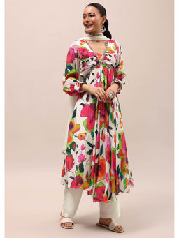 KALKI FASHION - White Embroidered Silk Kurta and Pants with Dupatta (Set of 3)