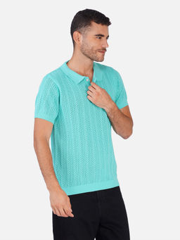 JOE Hazel - Mint Green Jacquard Knit Polo for Men