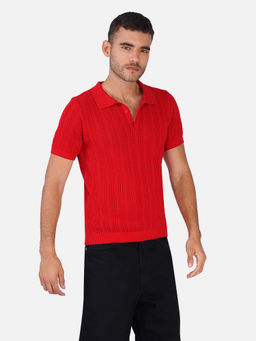 JOE Hazel - Red Jacquard Knit Polo for Men
