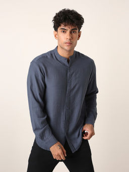 BLNK - Blue Mandarin Collar Casual Shirt