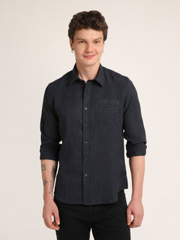 BLNK - Navy Blue Textured Casual Shirt