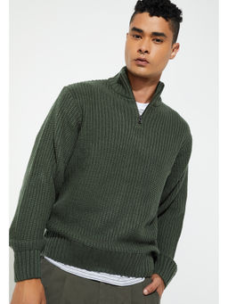 max - Urb_N Men Green Solid Knit Sweater
