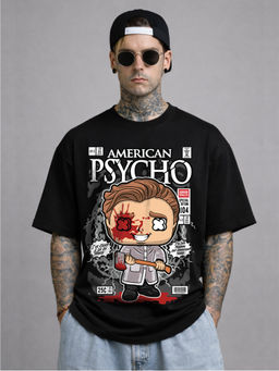 HAZUKU - American Psycho Graphic Printed Men's Black Oversized T-Shirt