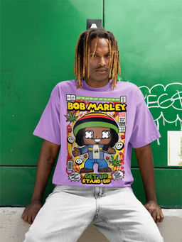 HAZUKU - Bob Marley Graphic Printed Men's Lavender Oversized T-Shirt