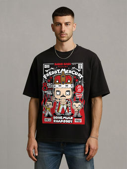 HAZUKU - Men's Black Freddie Mercury Printed T Shirt