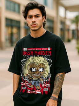 HAZUKU - Men's Black Iron Maiden Graphic Print T-Shirt