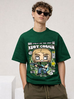 HAZUKU - Kurt Cobain Graphic Oversized Men's Green T-Shirt