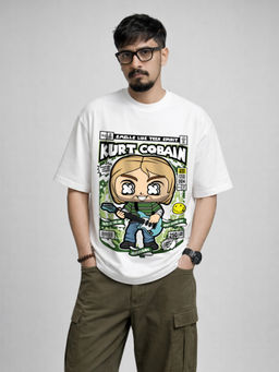 HAZUKU - Kurt Cobain Graphic Oversized Men's White T-Shirt