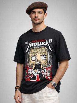 HAZUKU - Men's Black Metallica Graphic Printed T-Shirt