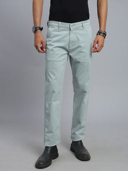 necked - Men Mint Green Solid Regular Fit Trousers