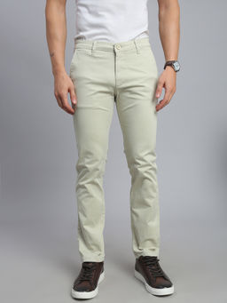 necked - Men Green Solid Regular Fit Trousers