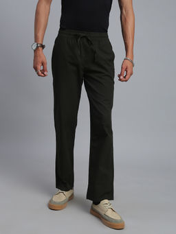 necked - Men's Black Relaxed Fit Casual Trousers