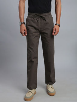 necked - Men's Brown Relaxed Fit Casual Trousers