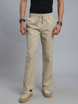 necked - Men's Beige Relaxed Fit Casual Trousers