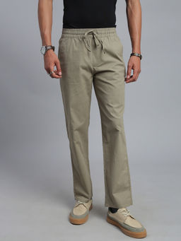 necked - Men's Khaki Relaxed Fit Casual Trousers