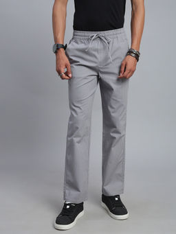necked - Men's Grey Relaxed Fit Casual Trousers
