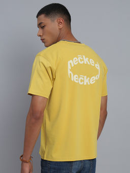 necked - Men's Yellow Typography Round Neck T-Shirt